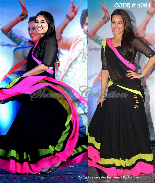 4064 Sonakshi Sinha's black-neon lehenga outfit set