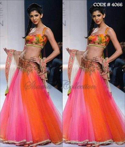 4066 Orange-pink ombre lehenga outfit set