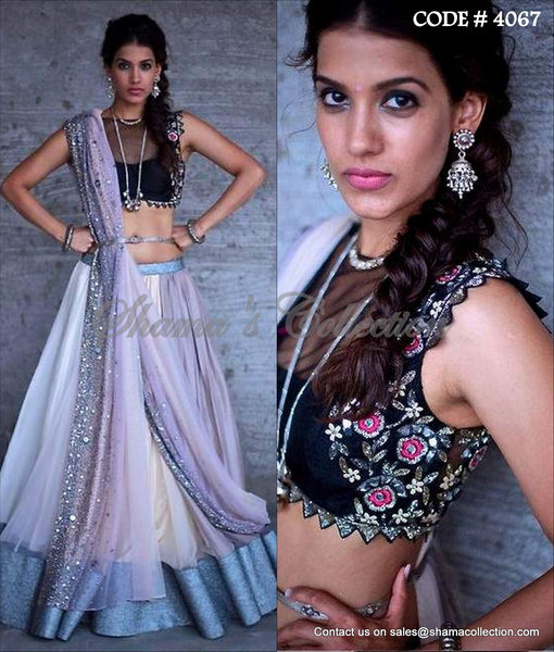 4067 Grey-black ombre lehenga outfit set