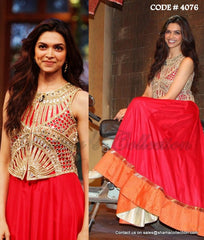 4076 Deepika Padukone's orange red anarkali gown and jacket outfit set