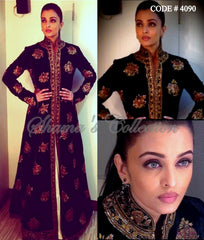 4090 Aishwarya Rai Bachchan's black and beige anarkali lehenga outfit set