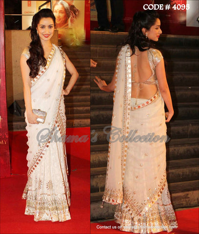 4095 Shraddha Kapoor's white gota patti lehenga outfit set