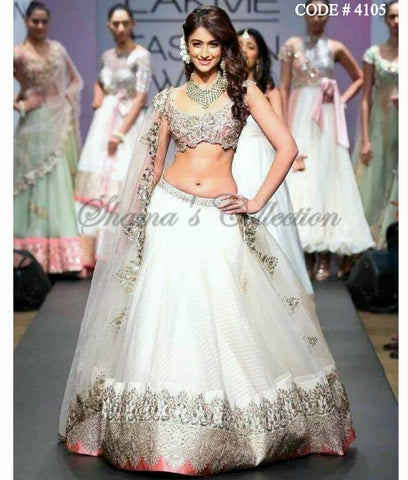 4105 Ileana D'cruz's white-pink lehenga choli outfit set