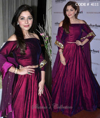 4111 Kanika Kapoor in magenta off shoulder blouse and lehenga outfit set