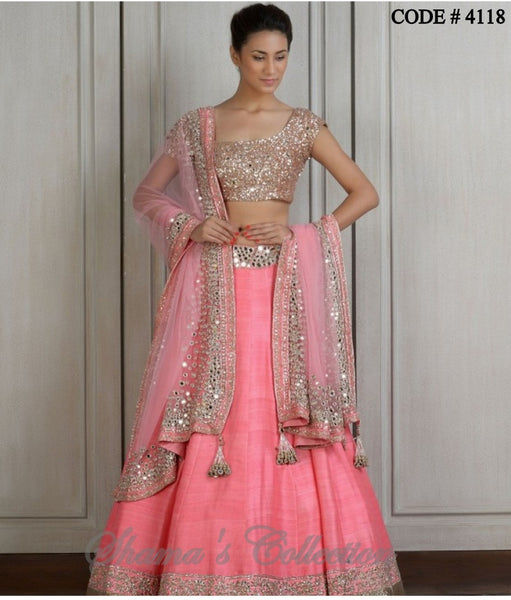 4118 Manish Malhotra inspired sequin and mirror pink lengha outfit set