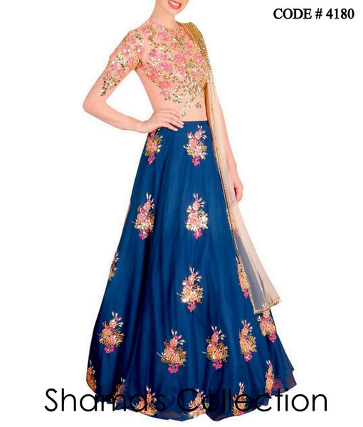 4180 Beige Blue Lengha outfit set