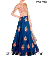 4180 Beige Blue Lengha outfit set