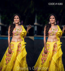 4183 Yellow Lengha With Ruffle Dupatta outfit set