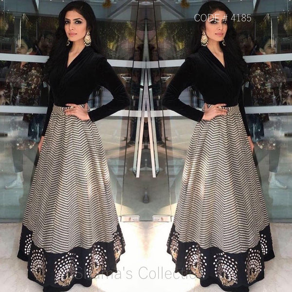 4185 Black Shirt with Stripped Lengha outfit set