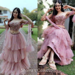 4188 Adah Sharma Dusty Pink Ruffle Lengha outfit set