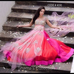 4191 Anushree Reddy Inspired Pink Red Lacha - Anarkali Lengha outfit set