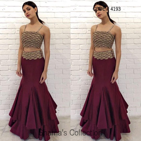 4193 Maroon Fish Scale Blouse With Fishcut Lengha outfit set