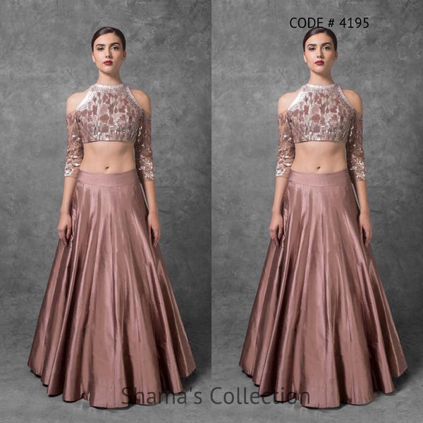 4195 Brown Cold Shoulder Lehenga outfit set