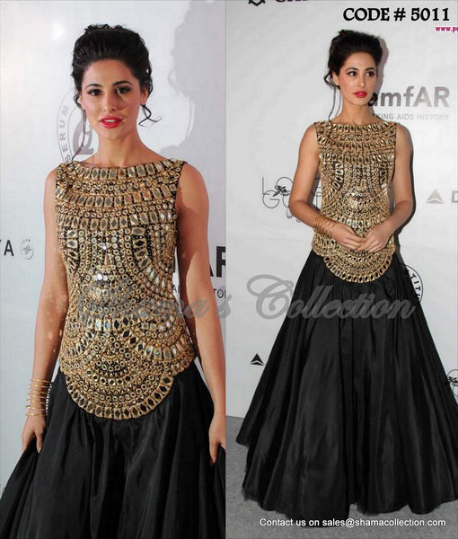 5011 Nargis Fakhri's black-gold gown outfit set