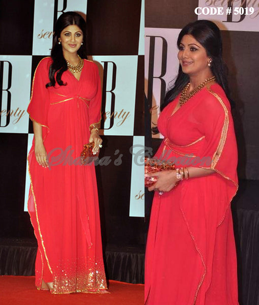 5019 Shilpa Shetty's red kaftan outfit set