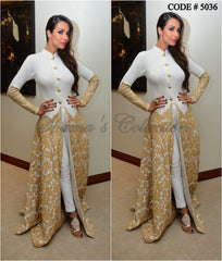 5036 Malaika Arora Khan's white-gold jacket and pants  outfit set