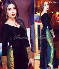 5043 Maheen Taseer's bottle green maxi-top and pants outfit set