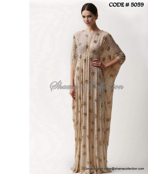 5059 Beige kaftan gown outfit set