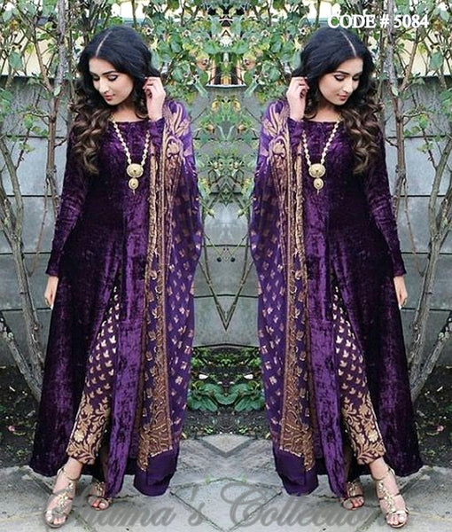 5084 Purple A-line suit with pants outfit set