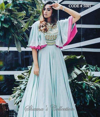 5085 Mint and pink gown with bell sleeves outfit set