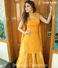 5088 Yellow Indowestern Lengha-Kurti Set outfit set