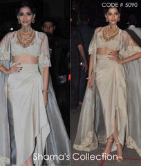 5090 Sonam Kapoor's Ivory Drape Skirt Blouse Kaftan Jacket outfit set