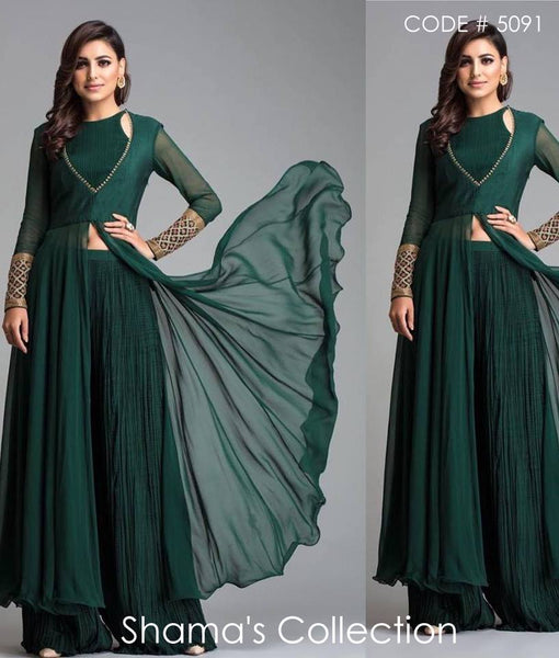 5091 Dark Green Umbrella Top And Palazzo (Indowestern) outfit set