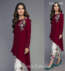 5095 Wine Kurti With White Pants outfit set