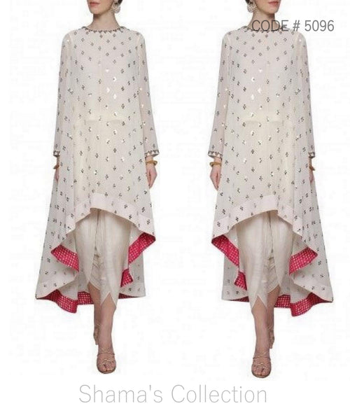 5096 White High Low Kurta and Dhoti Set outfit set