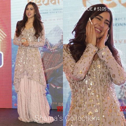 5105 Sara Ali Khan in Blush Sharara at Kedarnath Promotions outfit set