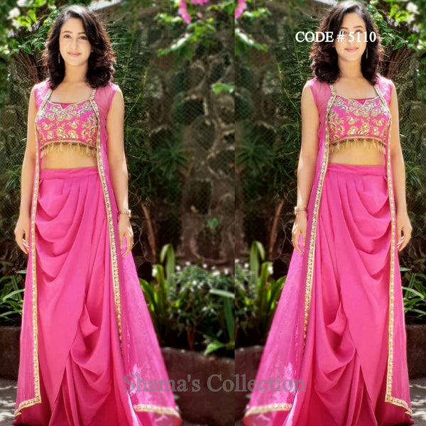 5110 Pink Fusion Wear - Set of Blouse, Drape Skirt and Jacket outfit set