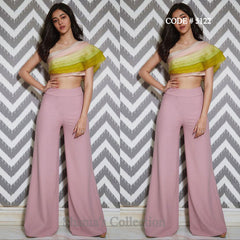 5122 Ananya Pandey's One Shoulder Ruffle Top In Candy Colors With Blush Pink Palazzo outfit set