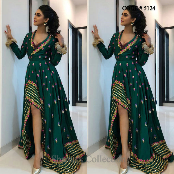 5124 Krystle Dsouza's Dark Green High Low Gown outfit set