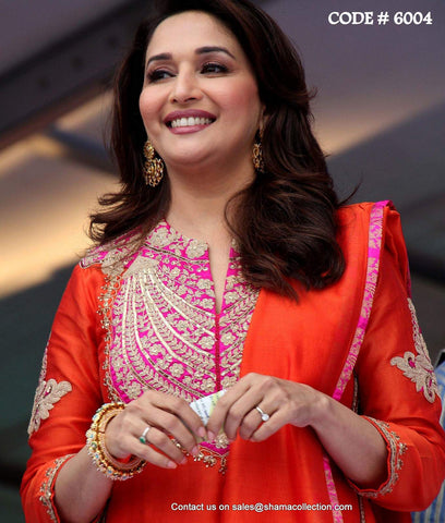 6004 Madhuri Dixit's orange-pink A line dress outfit set