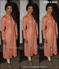 6008 Priyanka Chopra's white-orange straight fit dress outfit set