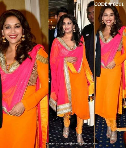 6011 Madhuri Dixit's orange-pink straight fit dress outfit set