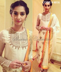 6016 Sonam Kapoor's off white-amber straight fit outfit set