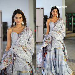 6075 Nidhhi Agerwal Grey Sharara outfit set