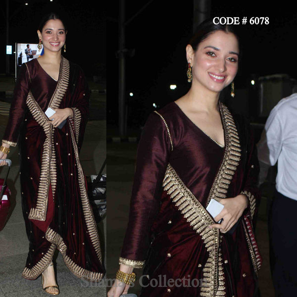 6078 Tamannah Bhatia in Brown Straight Fit Suit outfit set