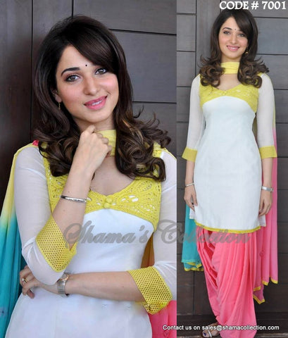 7001 Tamanna's white-pink patiyala outfit set