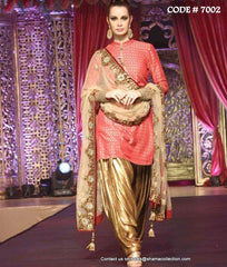 7002 Coral-gold patiyala outfit set