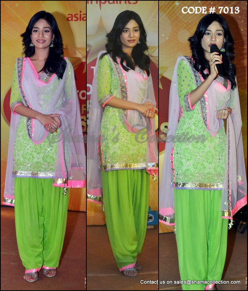 7013 Amrita Rao's hariyali green patiala outfit set