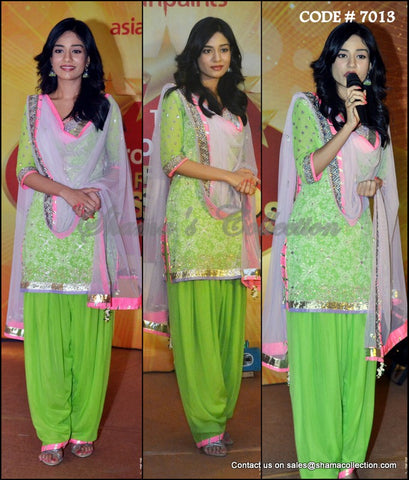 7013 Amrita Rao's hariyali green patiala outfit set