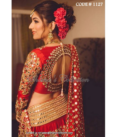 1127 Shubhika Sharma's red bridal mirror work lehenga Outfit Sets