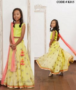 K015 Yellow and Pink Kids Lengha